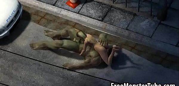  3D cartoon babe getting fucked outdoors by The Hulk